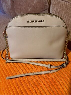 Michael Kors Beige/Cream Dome Crossbody Bag with Gold Hardware